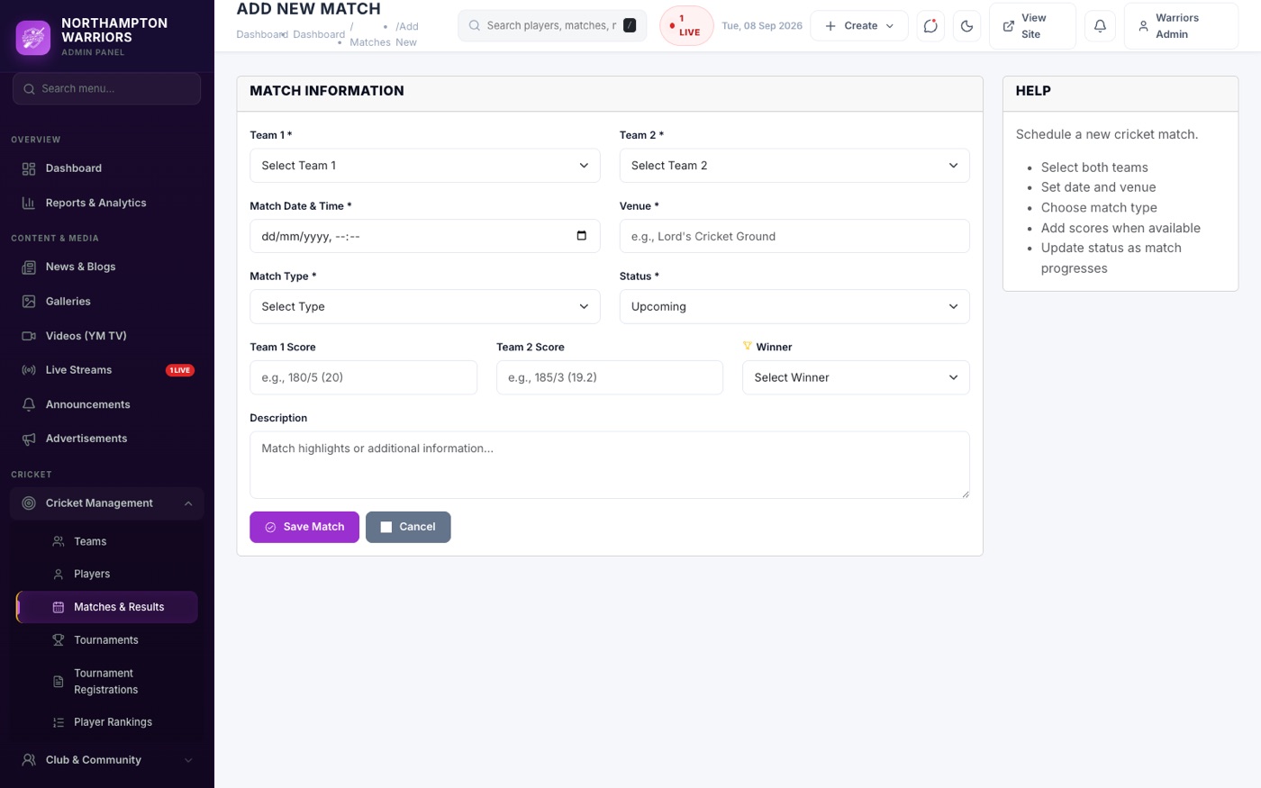 The Add New form