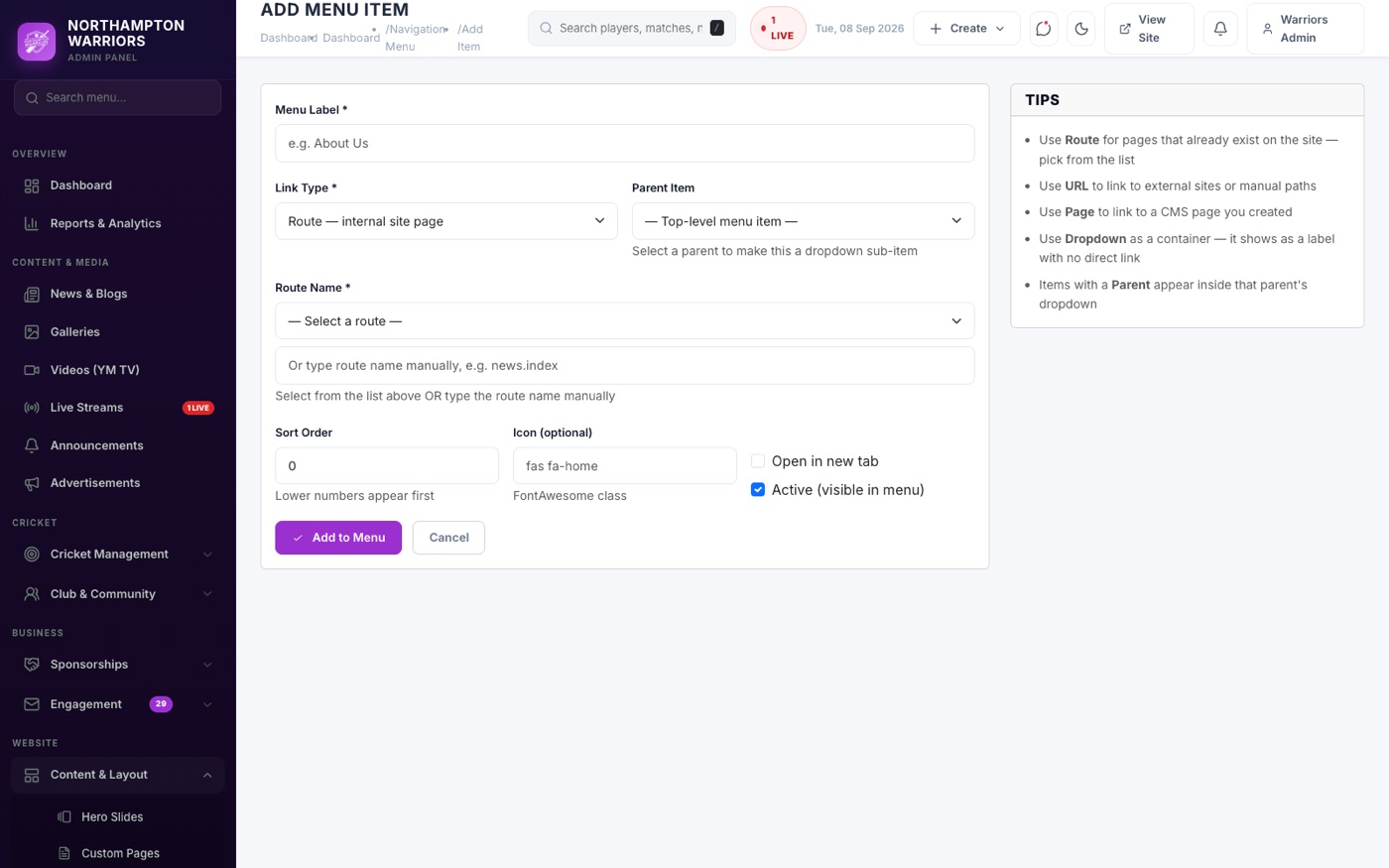 The Add New form