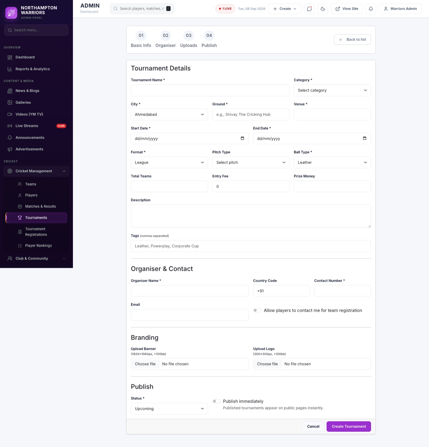 The Add New form