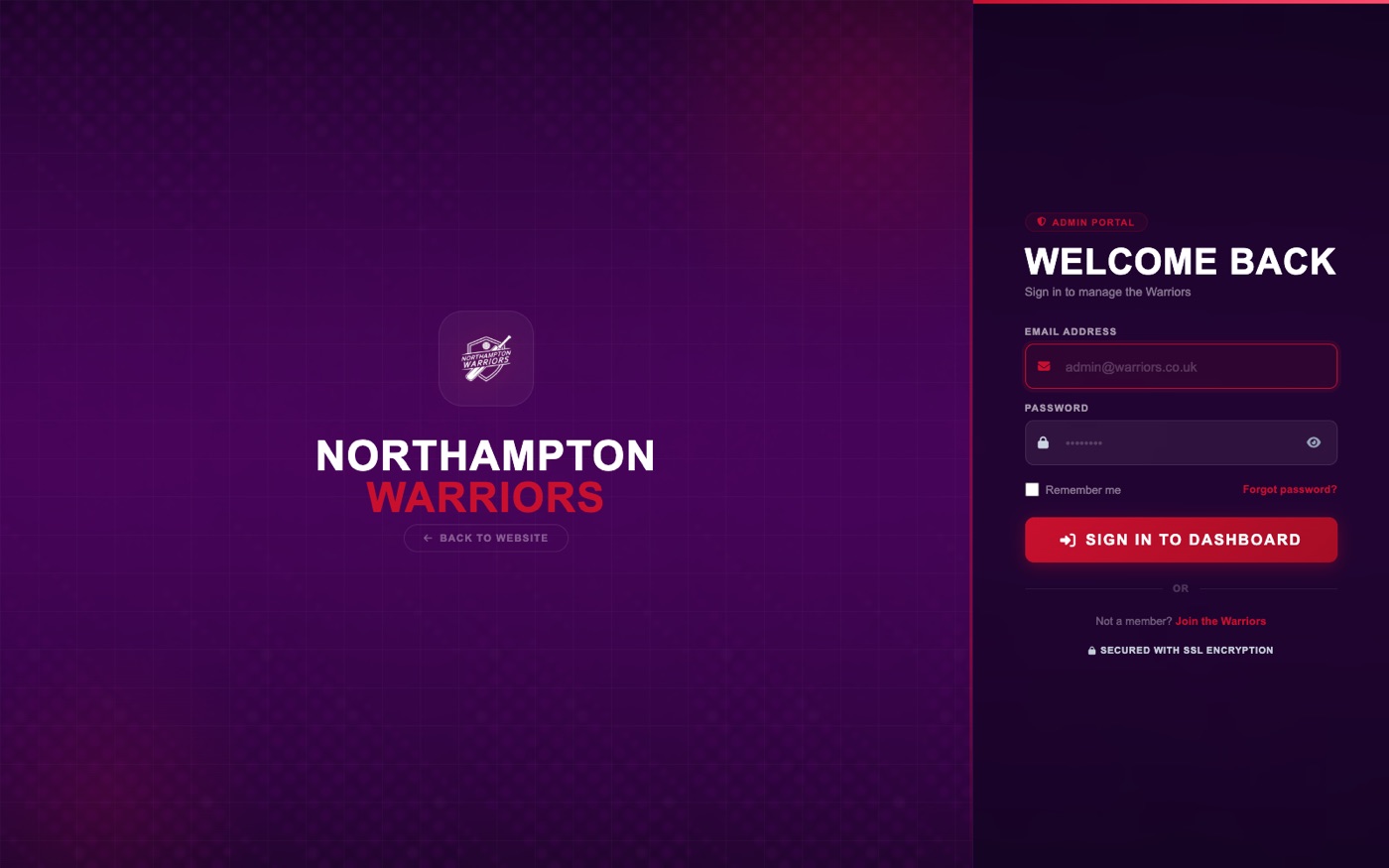 The admin sign-in screen.